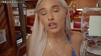 Pulled babe sucking before bathroom sex with lucky waiter